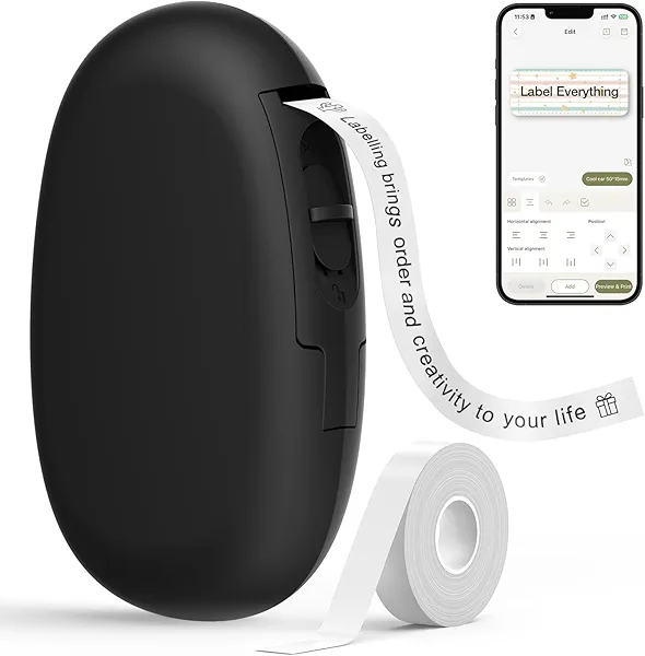 SUPVAN E10 Bluetooth Label Maker Machine with Tape, Continuous Waterproof Label, Versatile App with 35 Fonts and 1k+ Icons, Inkless Labeler for Home, Kitchen, School, Office Organization, Bl