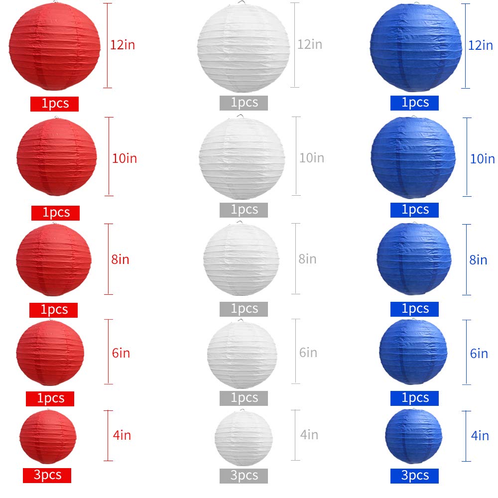 BEISHIDA 21 Pcs Red Blue White Round Paper Lanterns Decorative Hanging Asia Chinese Japanese Paper Lanterns Lamp for Birthday Wedding Baby Bridal Shower Home Decor Party Decoration