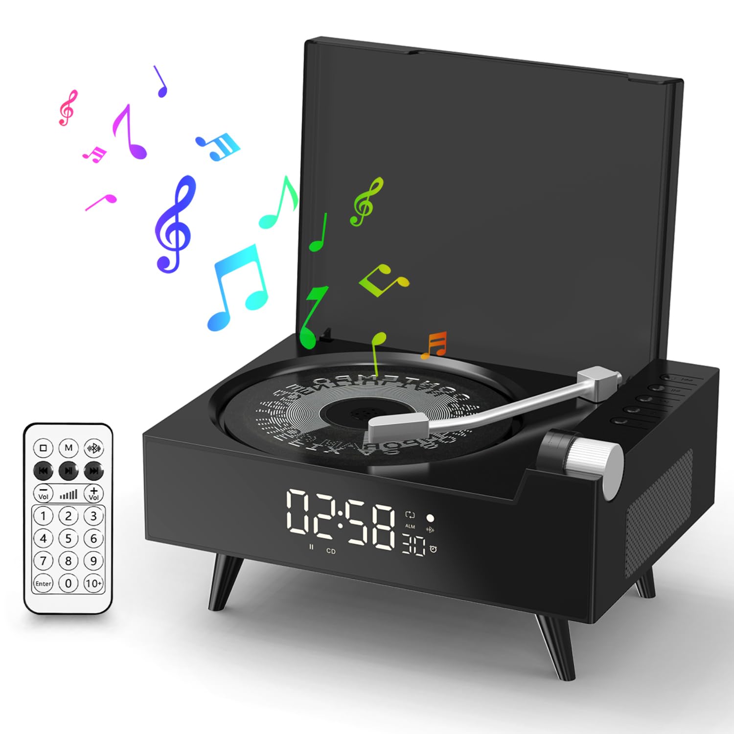 Lettore CD portatile Bluetooth per casa e scrivania, doppio altoparlante stereo, radio FM, batteria da 3600 mAh, telecomando e display LED, lettore disco retrò MP3/WAV, regalo