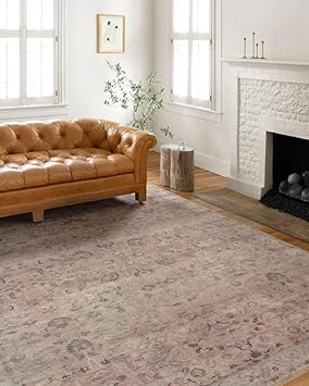 Loloi Hathaway Collection HTH-06 Blush/Multi 2'-6" x 7'-6", .25" Thick Runner Rug, Soft, Durable, Printed, Modern, Low Pile, Non-Shedding, Easy Clean, Living Room Rug