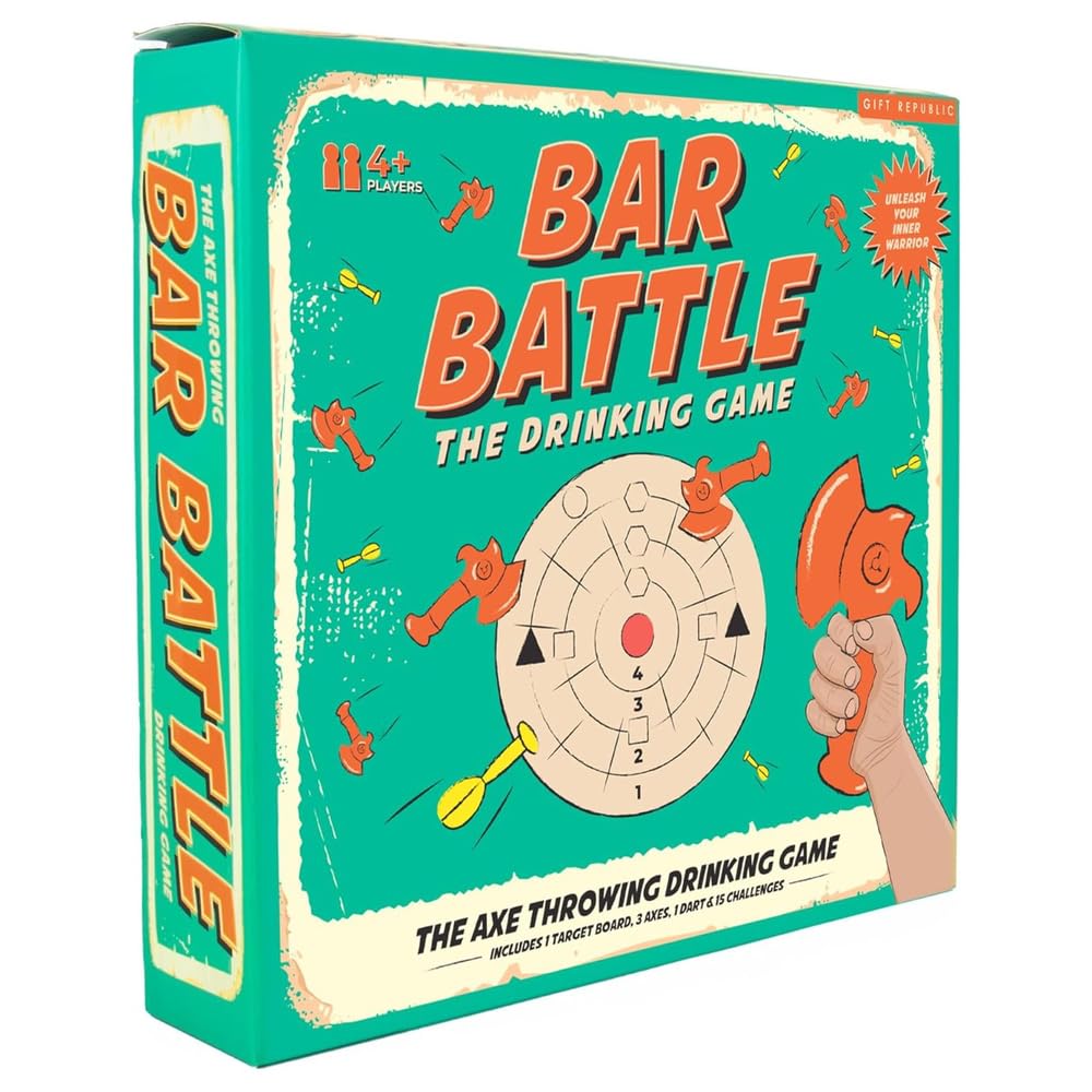 Gift Republic Bar Battles  The Ultimate Axe-Throwing Drinking Game | Fun Party Game with Target Board, Axes, Dart & Challenge Coasters | Perfect for Adults & Game Nights