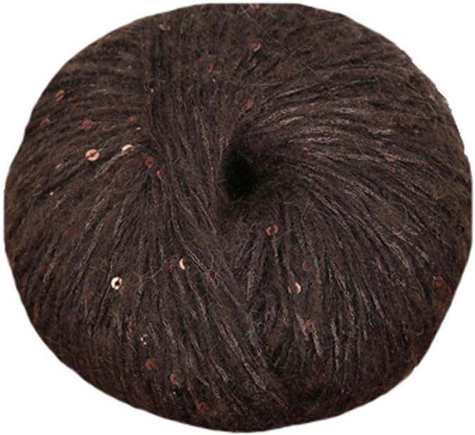 Mohair Yarn - 100g Coffee Brown Wool with Sequins for Knitting & Crochet - DIY Winter Hats, Sweaters & Shawls