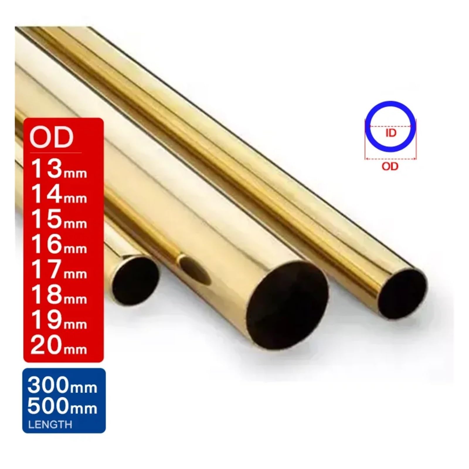 Tubo de latón, diámetro exterior: 14 mm, 15 mm, 16 mm, 17 mm, 18 mm, 19 mm, 20 mm, longitud: 300 mm, tubo hueco, recto y redondo de latón.(300.0MM_OD 14 X ID 10MM)