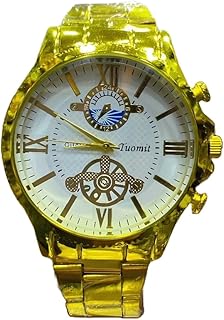 ساعة للرجال بسوار ذهبي، تصميم كلاسيكي معدني