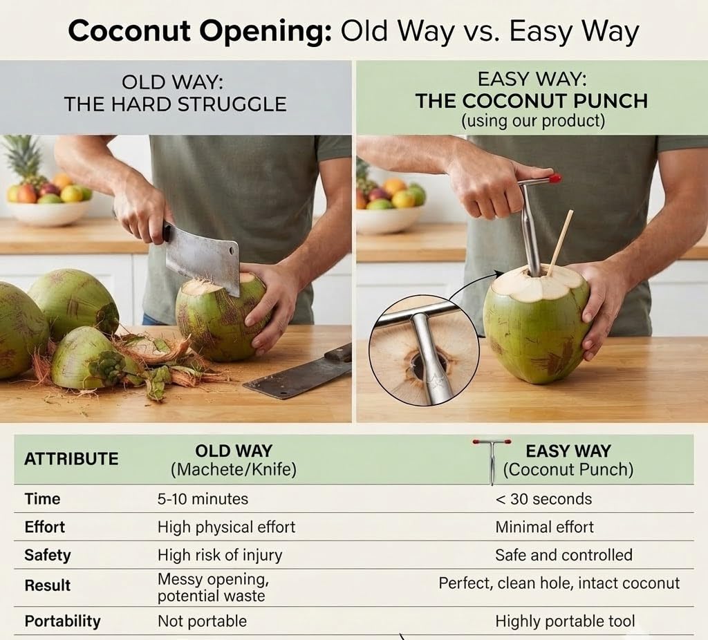 Ramkuwar Stainless Steel Coconut Opener Tool with Comfortable Grip Safe Coconut Driller for Easy Opening (1 Piece) 4