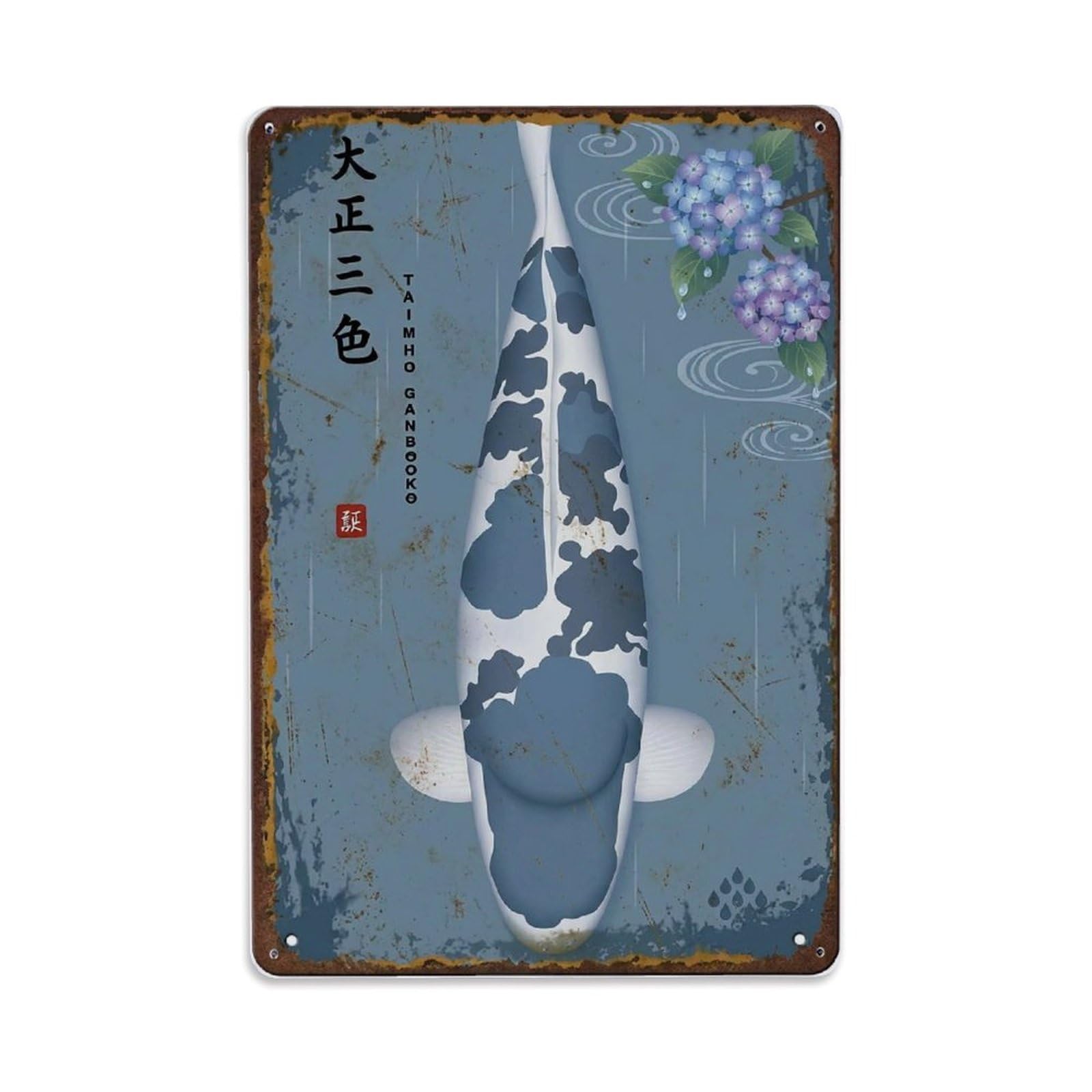 Rainy Pond Koi Metal Tin Sign Plaque Wall Decor for Cafe, Club Bar, Office, Home Garden Metal Poster 8x12Inch