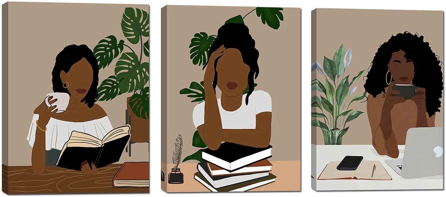 Black Woman Art,Book Lover Art,Black Girl Art Print,African American Art,Boho Wall Set,Black Woman Prints,Female Portrait Poster,Woman reading book art,Set of 3 Framed Black Art 12×16” Black Woman Art,Book Lover Art,Black Girl Art Print,African American Art,Boho Wall Set,Black Woman Prints,Female Portrait Poster,Woman reading book art,Set of 3 Framed Black Art 12×16”