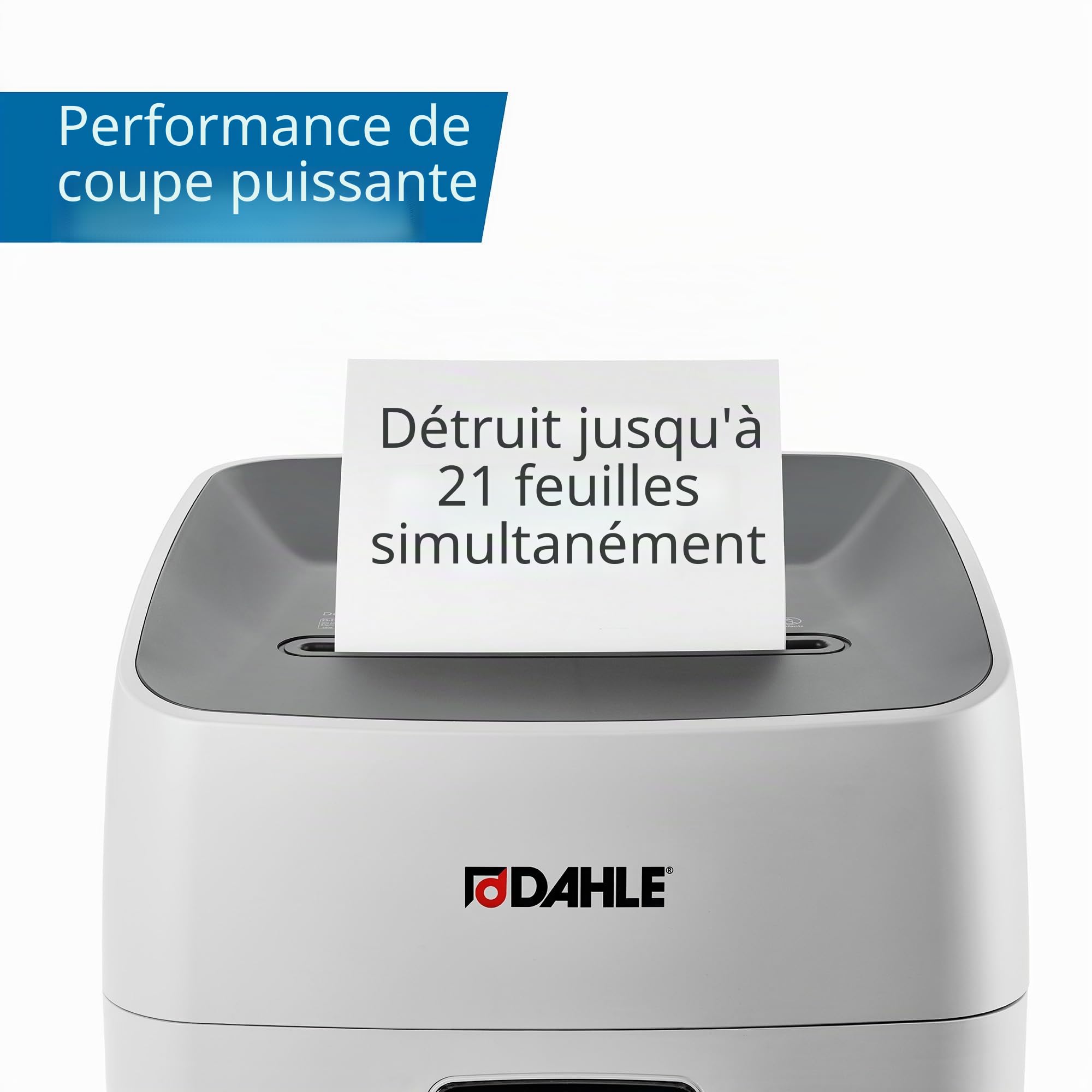 Dahle 404P Deskside, destructeur de documents P-4 de grande capacité, moteur puissant pour 21 feuilles, durée de fonctionnement prolongée, bac extractible, sans huile, pour la maison et le bureau