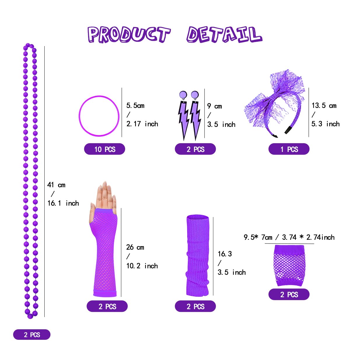 WILDPARTY 80er 90er Jahre Outfit Damen, T-Shirt, Beinwärmer, Stirnband, Ohrring, Halskette, Netzhandschuhe, 80er 90er Jahre Kostüm Mottoparty Accessoires Kleidung Neon Party Karneval JD