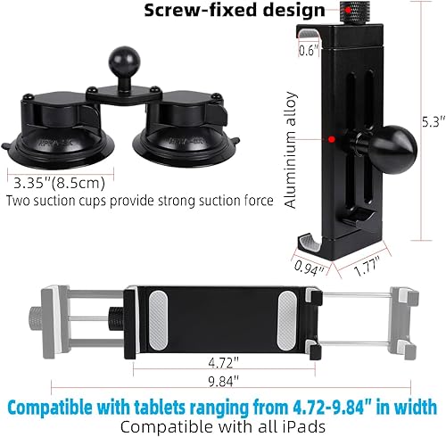 Miniatura 4 de Soporte de aluminio para tablet con base de doble ventosa para parabrisas de cochebarco, soporte para tableta compatible con iPad Air de 13 pulgadas