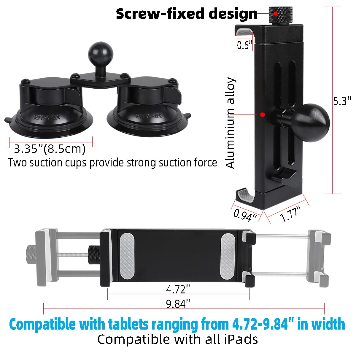 Supporto per tablet in alluminio per tutti gli iPad, regolabile a 360