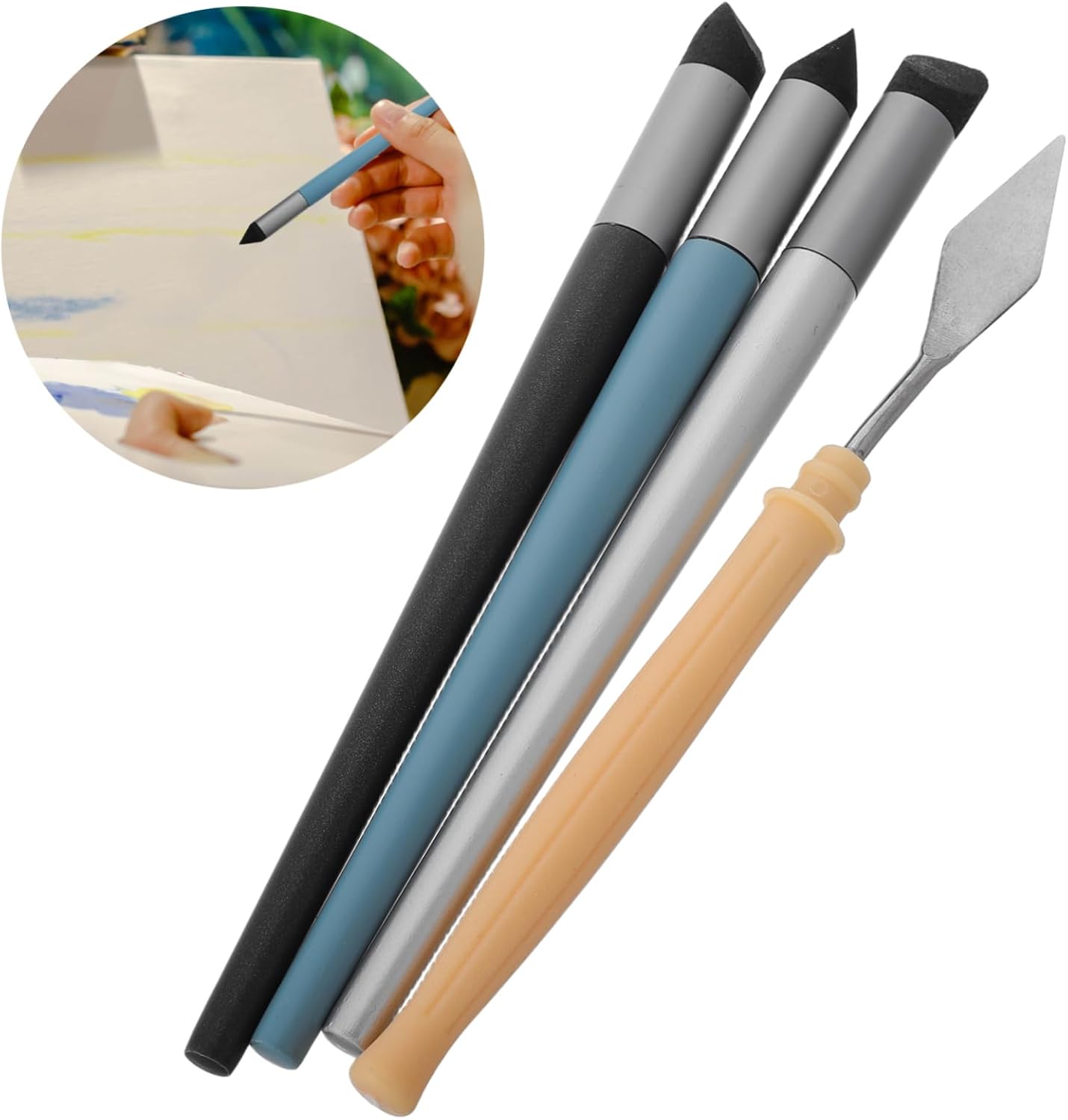 Oil Pastel Blending Tools 3-Pack with Soft Sponge Head Pen and Scraper for Smooth Transitions in Drawing Sketching and Oil Painting