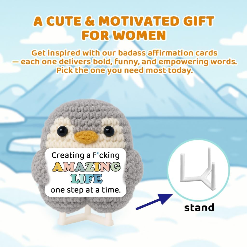 Funny Inspirational Gifts for Women Birthday - Cute Crochet Penguin with Badass Affirmation Cards - Motivational Presents for Female Best Friends Sister Daughter Coworkers - Positive Gifts for Her - Image 6