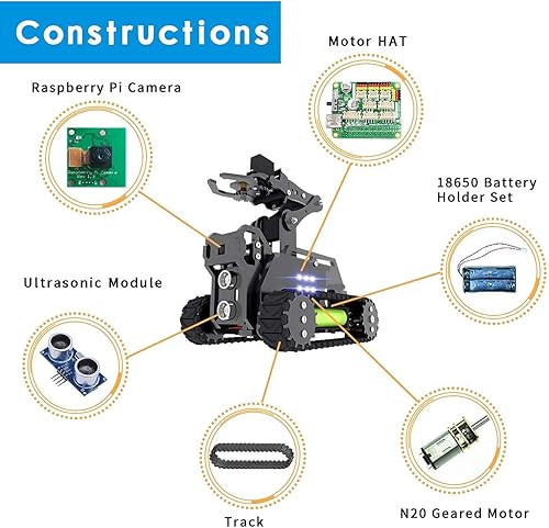 Miniatura 6 de Kit de modelo de robot DIY para Raspberry Pi 4/3 Modelo B+/B WiFi Wireless Smart Robot Car Kit con brazo robótico 4-DOF/seguimiento de objetivos