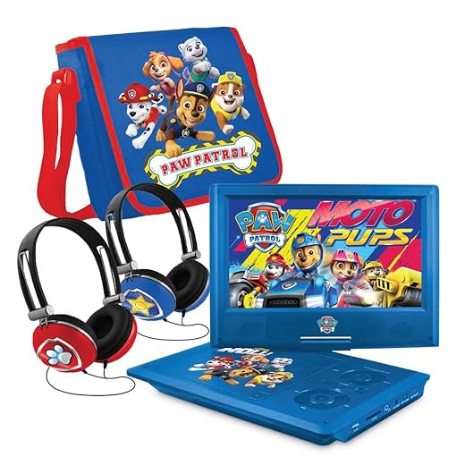 PAW Patrol 9" Portable DVD Player with Matching Headphones and Carrying Bag, Compatible with CDs, DVDs, USB and SD Card, Swivel Screen