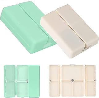 Magnetic Foldable Pill Organizer,7 Compartments Portable Pill Case,Travel Pill Organizer,Weekly Pill Organizer,Small Pill Box,Pill Container for Purse Pocket to Hold Medicine Vitamin 2PCS(Beige+Green)