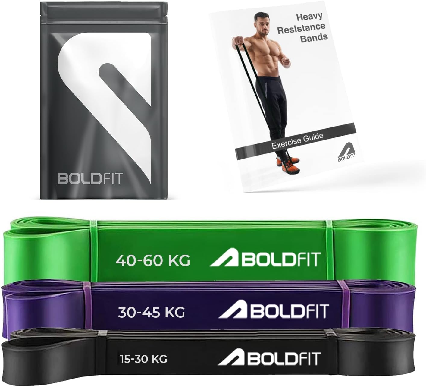 Boldfit Heavy Resistance Band for Exercise & Stretching (Black, Purple and Green),M