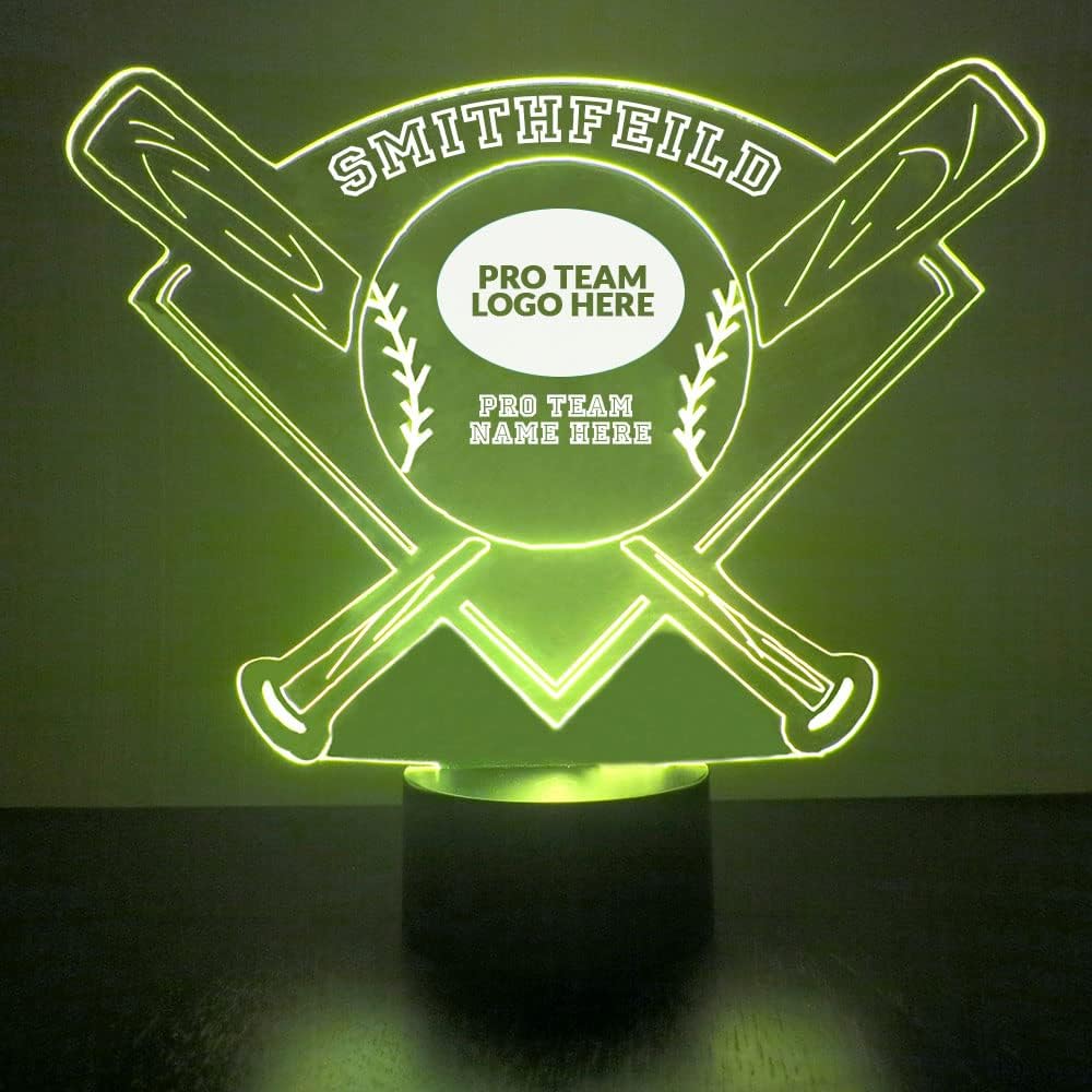 MMS Sports LED Night Light Lamp, Personalized with Your Professional Baseball Team Name or Logo, Remote Control with 16 Colors, 4 Light Modes, Custom Engraved LED Lamp Gift Lights Up the Room
