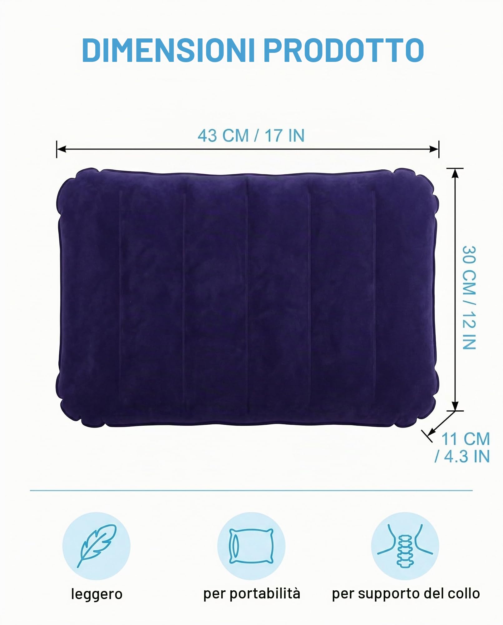 Cuscini Gonfiabili da Viaggio Set 2 Blu+Grigio – Ultraleggeri, Portatili e Multifunzione per Campeggio, Escursionismo, Spiaggia, Supporto Ergonomico.