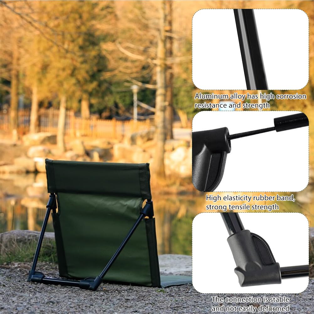 Bodenstuhl Outdoor mit Rückenlehne, Faltbarer Campingstuhl für Erwachsene, Tragbarer Strandstuhl mit Verstellbarer Rückenlehne, Leichter Klappstuhl für Picknick, Reisen, Camping & Garten Grün