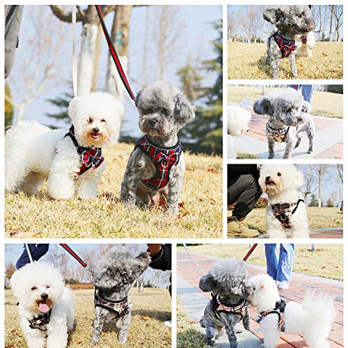 Soft Plaid Dog Harness, Adjustable No Pull Reflective Comfort Padded Pet Vest For Dogs (Red&Blue, 2X-Small) #TOP6