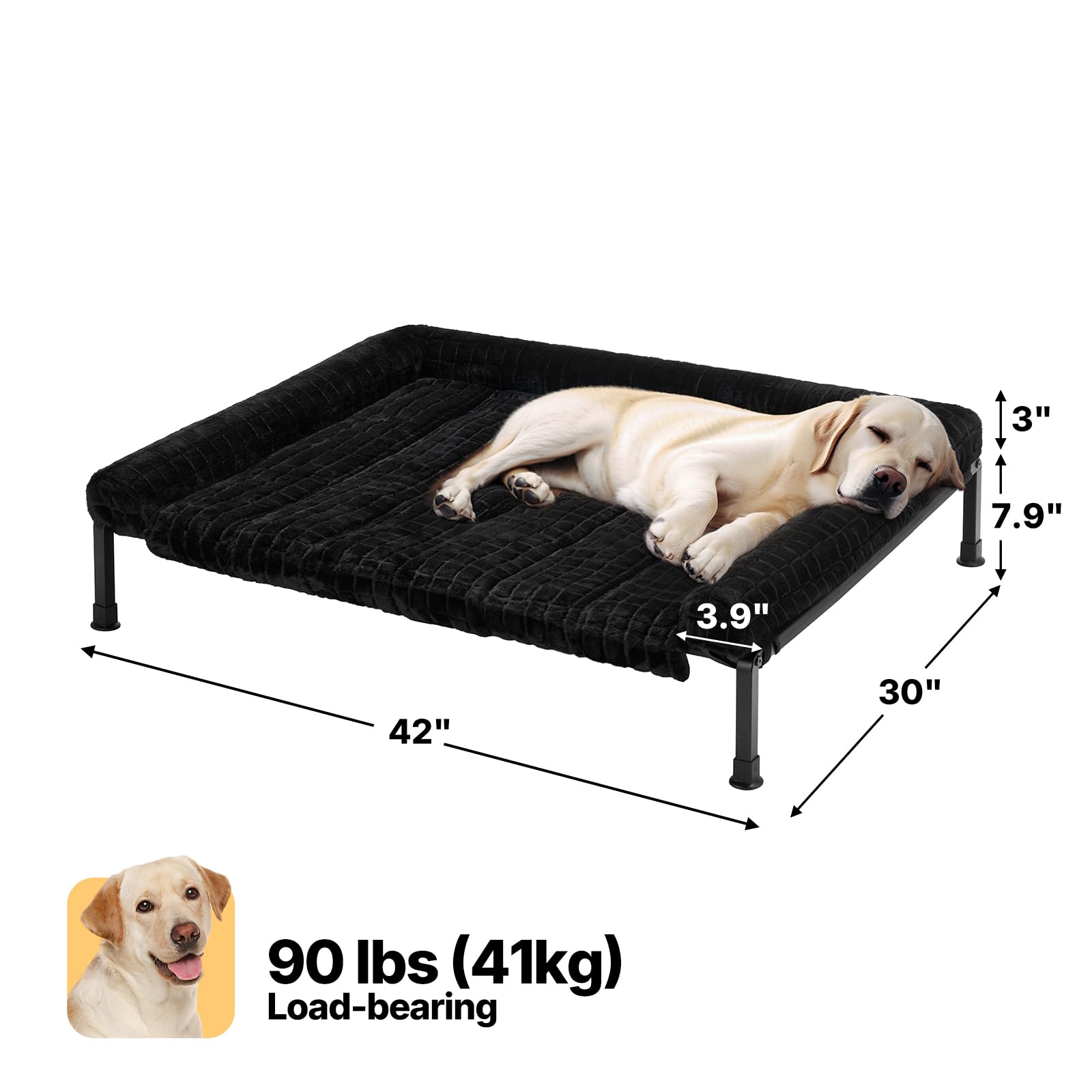 Veehoo Erhöhtes Hundebett für große Hunde, XL Hundeliege Outdoor Waschbar | Hundebett Orthopädisch mit Plüschkissen, Abnehmbares und Rutschfestes, Ganzjahreskomfort für Drinnen Draußen, 106 x 76 cm