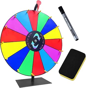 18 Inch Heavy Duty Prize Wheel - Color Editable Spinning Wheel with 14 Slots, Dry Erase Marker & Eraser - Perfect for Spin the Wheel of Fortune, and Ruleta De Premios Spinner with Stand - Ideal