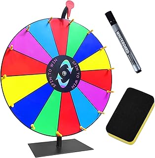 18 Inch Heavy Duty Prize Wheel - Color Editable Spinning Wheel with 14 Slots, Dry Erase Marker & Eraser - Perfect for Spin the Wheel of Fortune, and Ruleta De Premios Spinner with Stand - Ideal