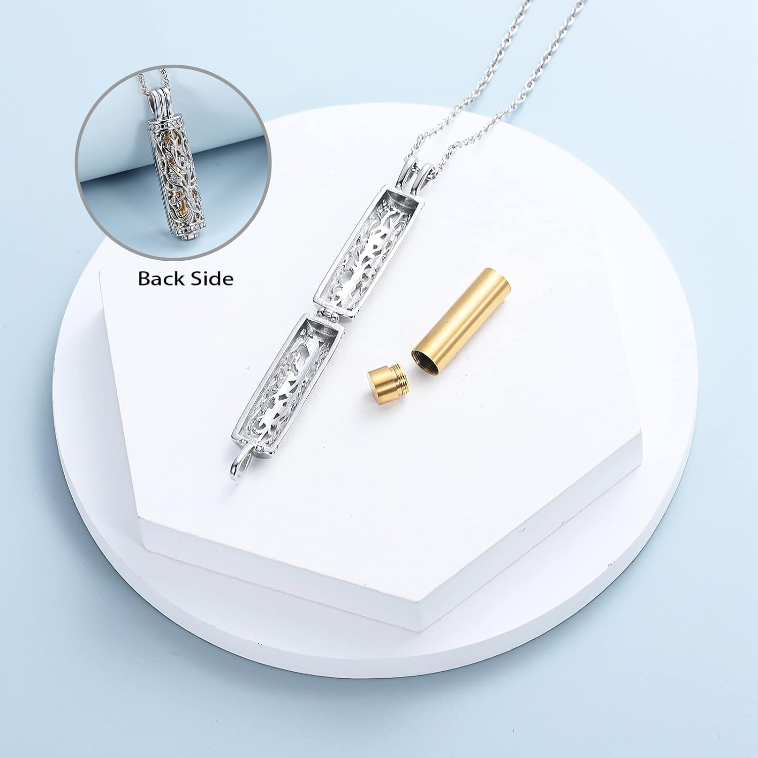 shajwo Cylinder Cremation Jewelry Tree of Life Urn Ashes Necklace for Women Men Vial Cremation Ash Pendant Loved One Memorial Jewelry - Image 3