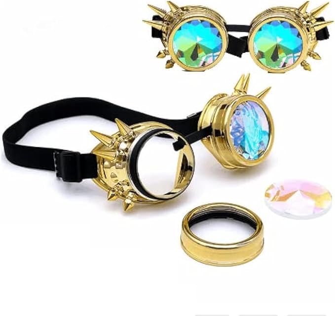Kaleidoscope Steampunk Goggles Rave Glasses Rainbow Prism Diffraction EDM Psychedelic Lenses