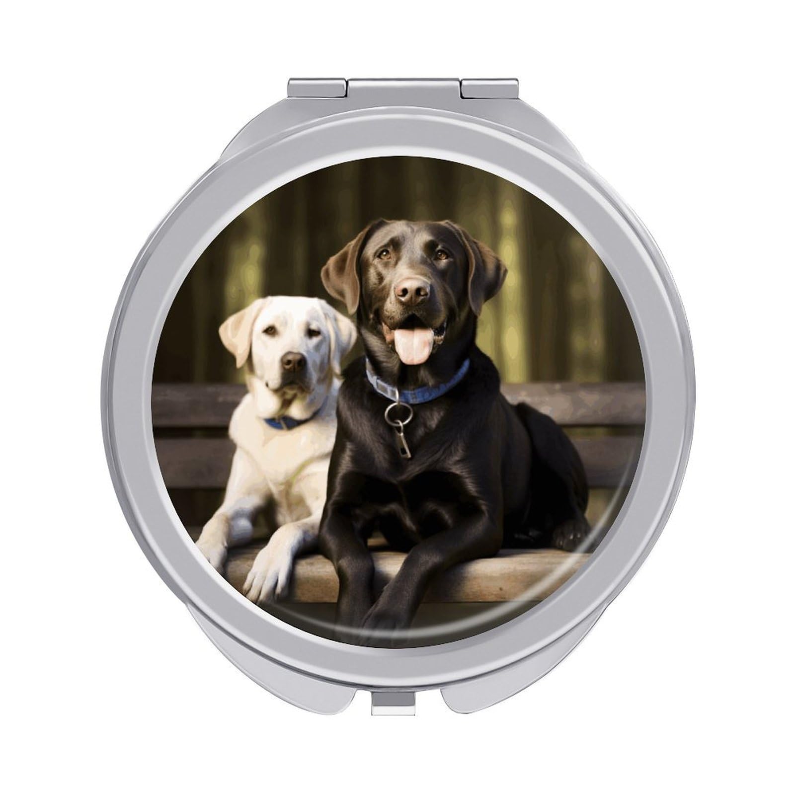 VstaDank Labrador Travel Makeup Mirrors Exquisite Double-Sided 2X/1X Magnifying Folding Pocket Mirror Portable Round Handheld Mirror Mini Compact Mirrors for Outdoor Home