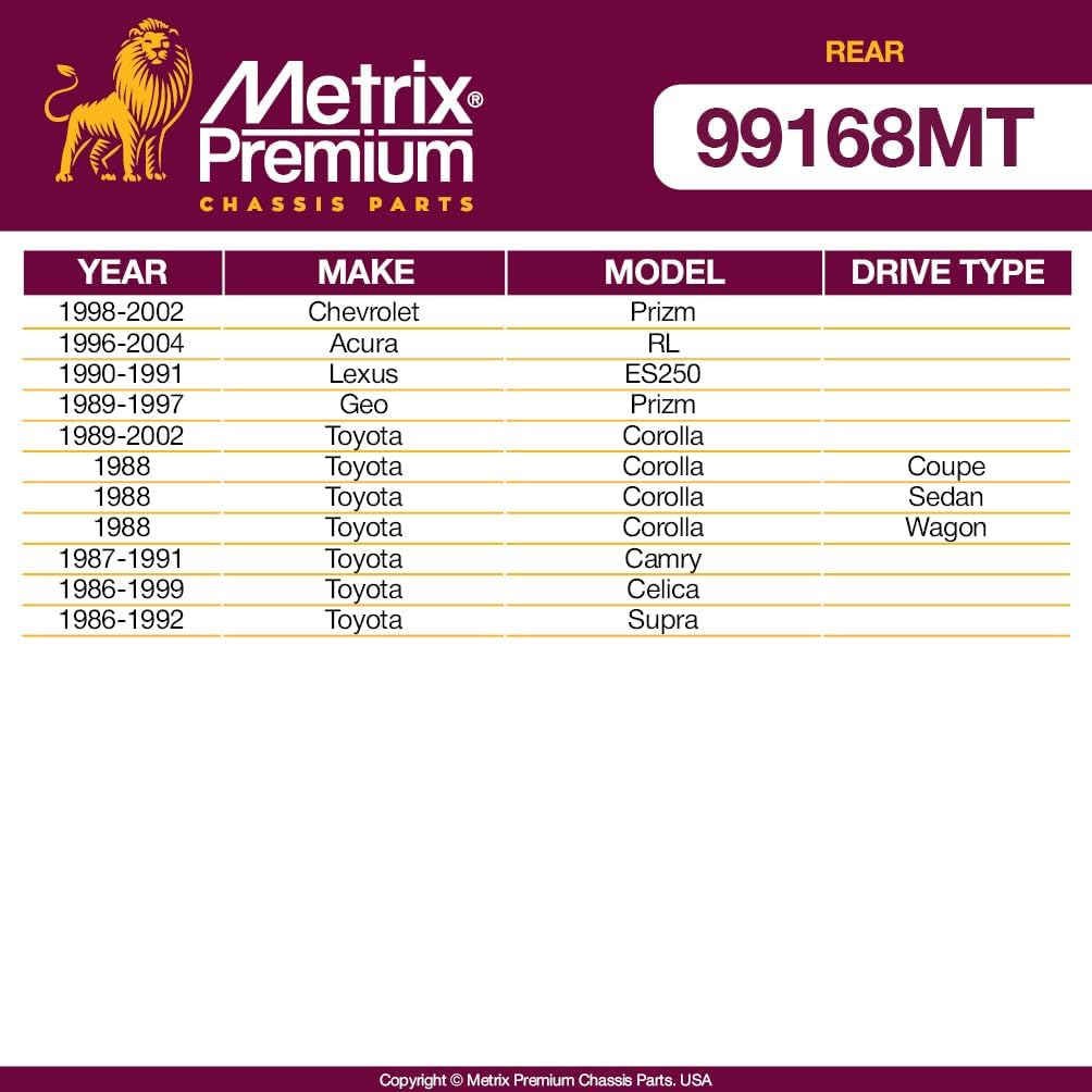Metrix Premium Chassis Parts - 2 PC Rear Sway Bar Stabilizer End Link Kit Fits 98-02 Chevrolet Prizm, 96-04 Acura RL, 90 Lexus ES250, 89-97 Geo Prizm, 88-02 Toyota Corolla, K9545, Made in Europe