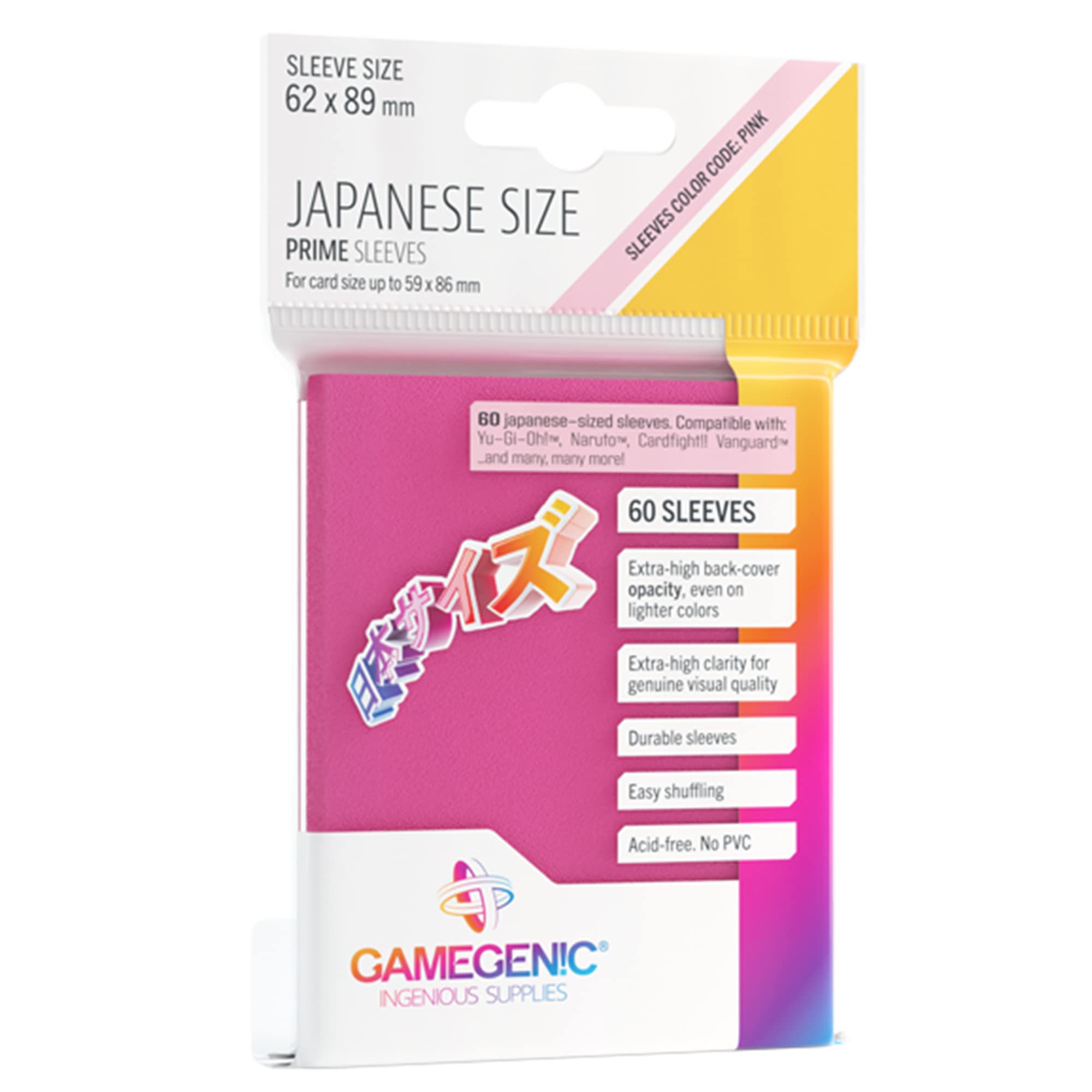 GameGenic Prime Japanese Size Card Sleeves – Pink 60CT – Smooth & Tough – for Cards Measuring Up to 59mm x 86mm - Compatible with Pokemon, Yugioh, and More!