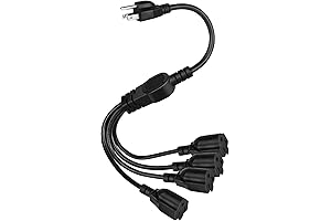 3 Prong Power Cord Splitter 1 to 4, Space-Saving & Energy-Efficient Extension Cord