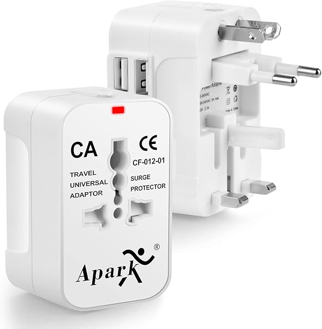 Apark Universal Plug Travel Adapter Worldwide Plug Converter Adaptor All in One Wall Charger with USB EU UK US AU Plugs (White)