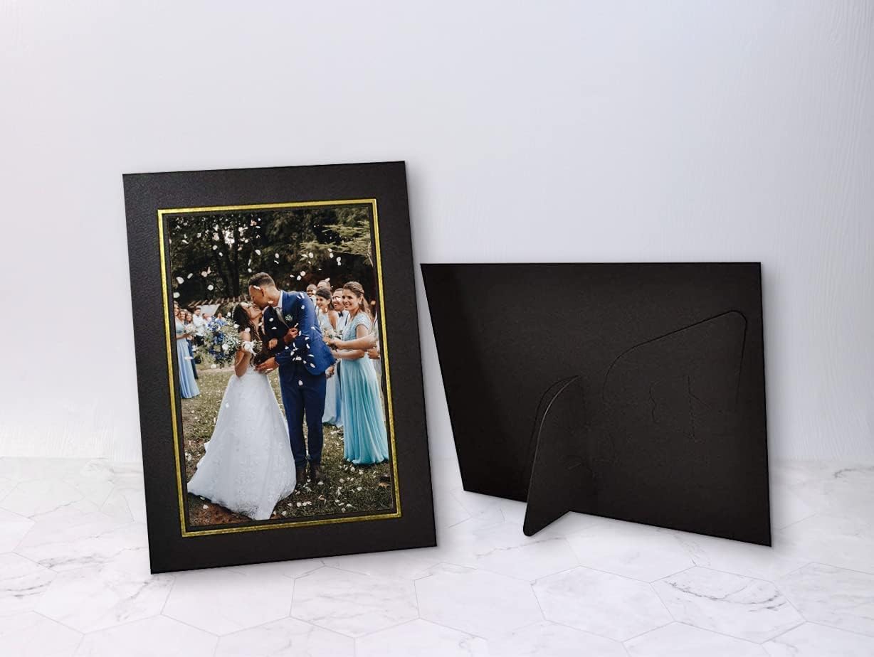 Golden State Art, Pack Of 50, 4X6 Paper Picture Frames With Easel, Photo Frame Cards, Diy Cardboard (Black Gold Lining)