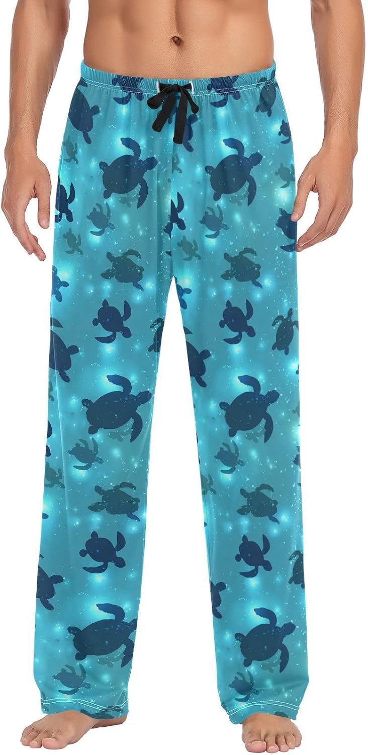 Pfrewn Mens Pajama Pants Underwater Blue Turtle Lounge Pants Super Soft Pajama Bottoms with Pockets L