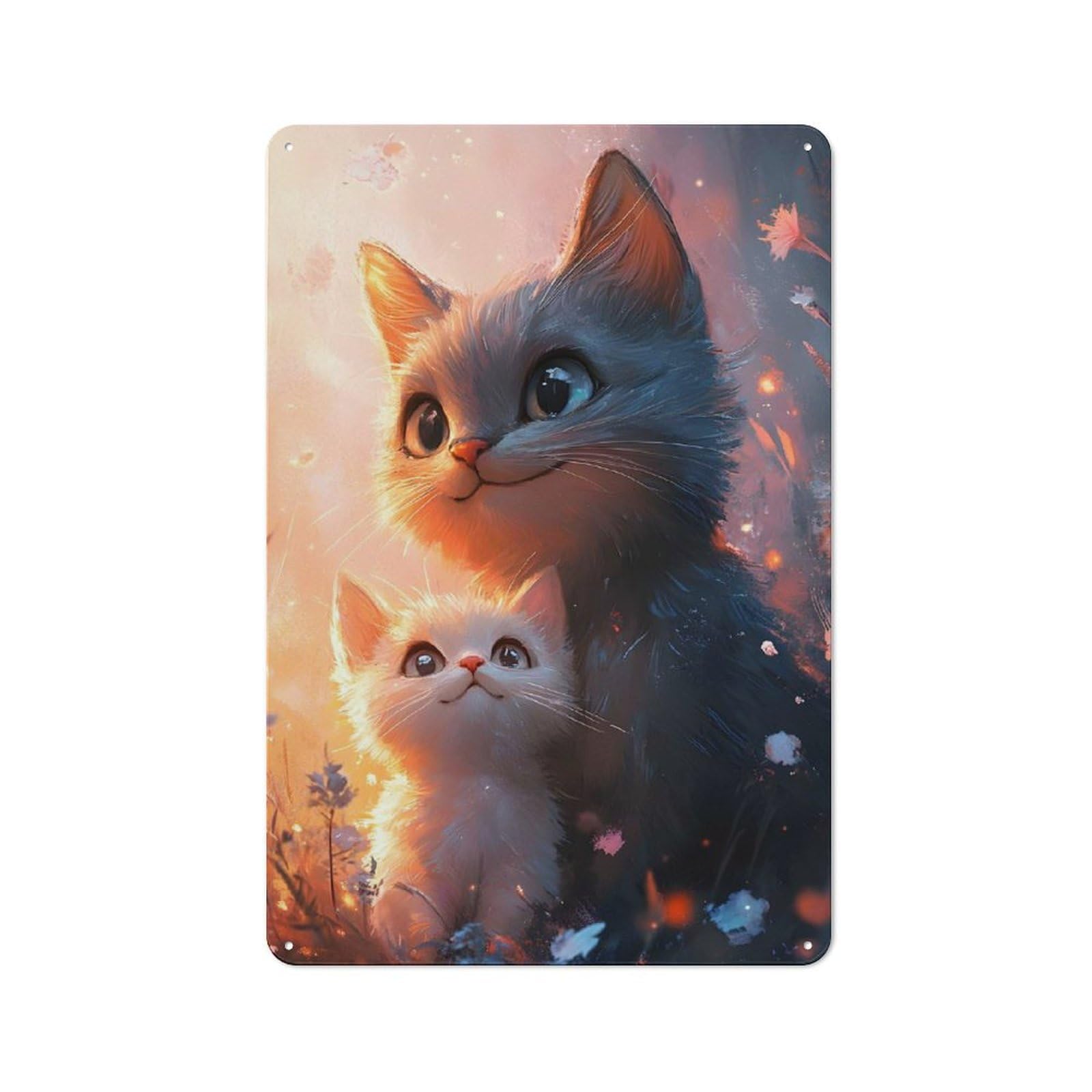 Junmoney Cute Cat Family Vintage Printed Metal Sign 30X20cm For Bar Or Restaurant, For Restaurant Interior Fans