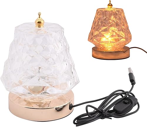 Miniatura 9 de Lámpara de cristal, lámpara de escritorio de luz nocturna de cristal, lámpara de mesa regulable recargable por USB, lámparas doradas transparentes y
