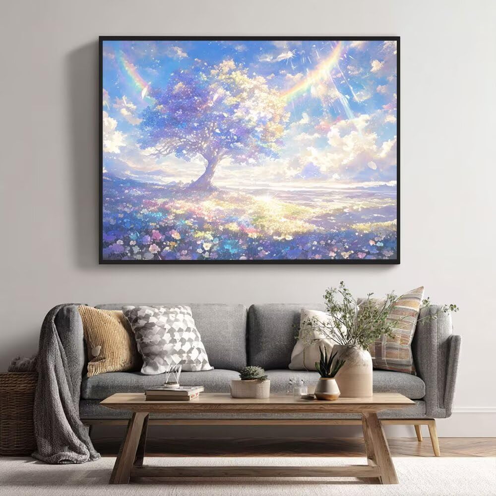 Malowanie według numerów dla dorosłych, DIY farba akrylowa dla dorosłych dzieci początkujących łatwe na płótnie 70 x 90 cm z farbami i pędzlami, dekoracja ścienna do domu drzewo marzeń (nieoprawione