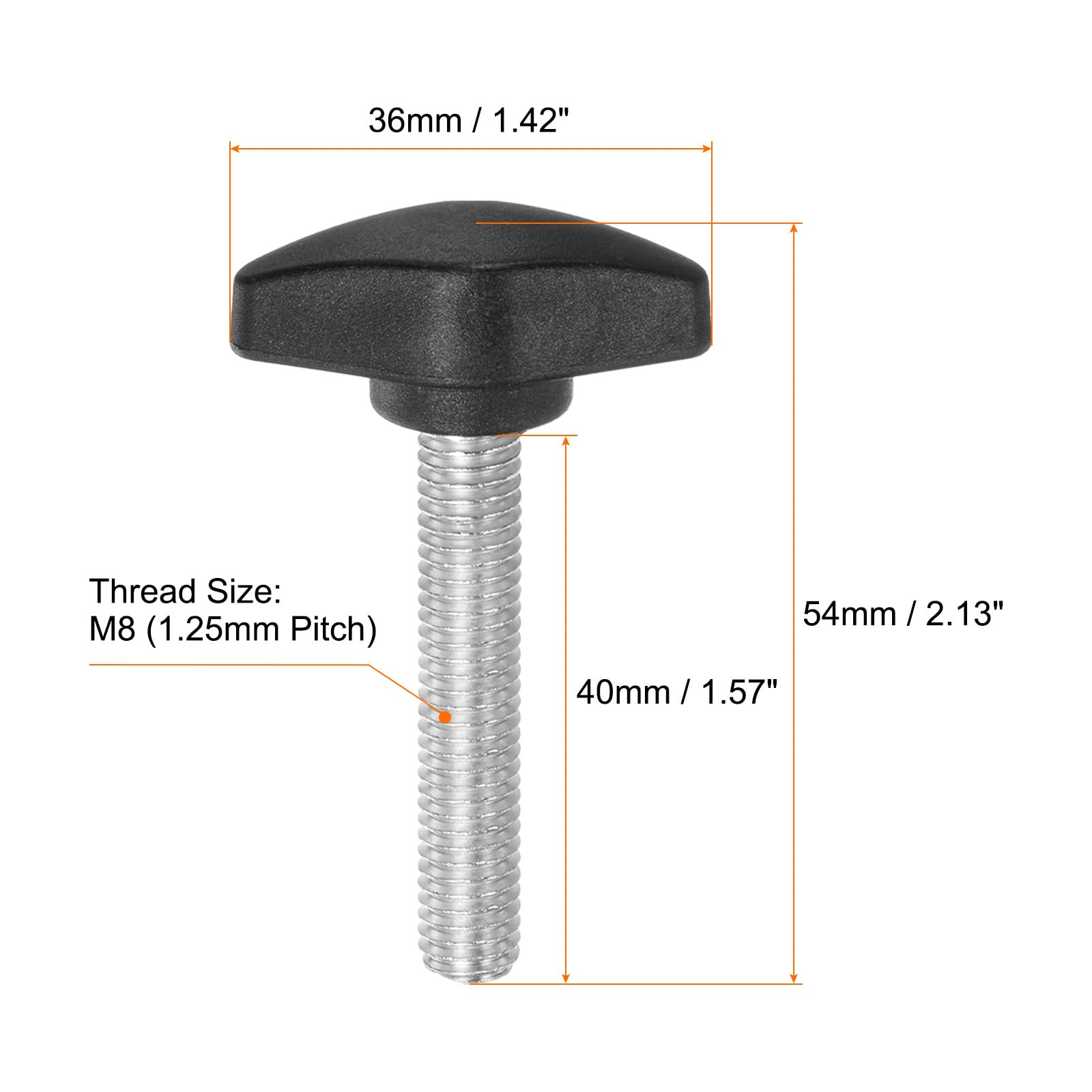 QUARKZMAN Vite A Manopola Stella M8 X 80 Mm – 4 Pezzi Con Filettatura Metrica 39 Mm – Nero, Presa Ergonomica A 5 Stelle