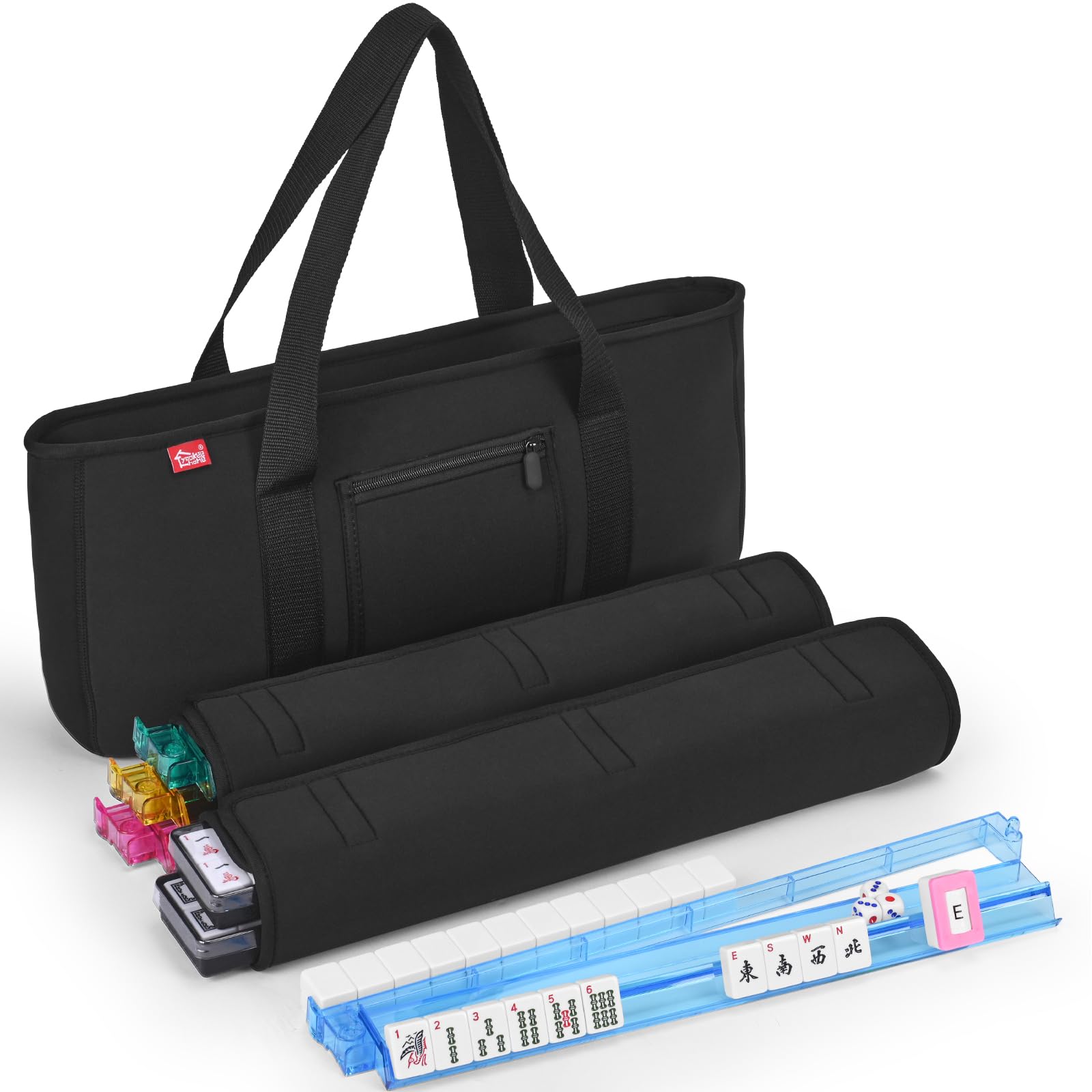 yookee home Mahjong Tiles Set American Mahjong Set 166 Premium White Tiles with Soft Bag and Accessories Complete Mahjong Game Set, Western Mah Jongg, MahJong, Ma Jong Set, Black