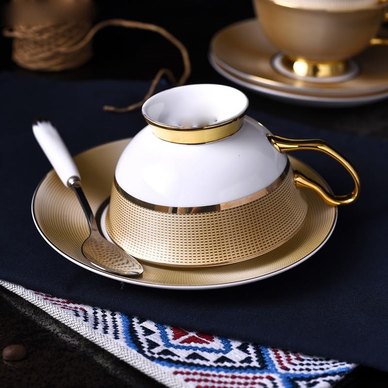 Tasse à café et soucoupe anti-brûlure en céramique 200ML dorée - 6