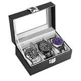 3 Slot Watch Box&comma; Watch Display Organizer for Men&comma;Watch Storage Box with Removable Watch Pillows&comma; Watch Cases with Real Glass Lid&comma; Gift Idea for Father&apos;s Day
