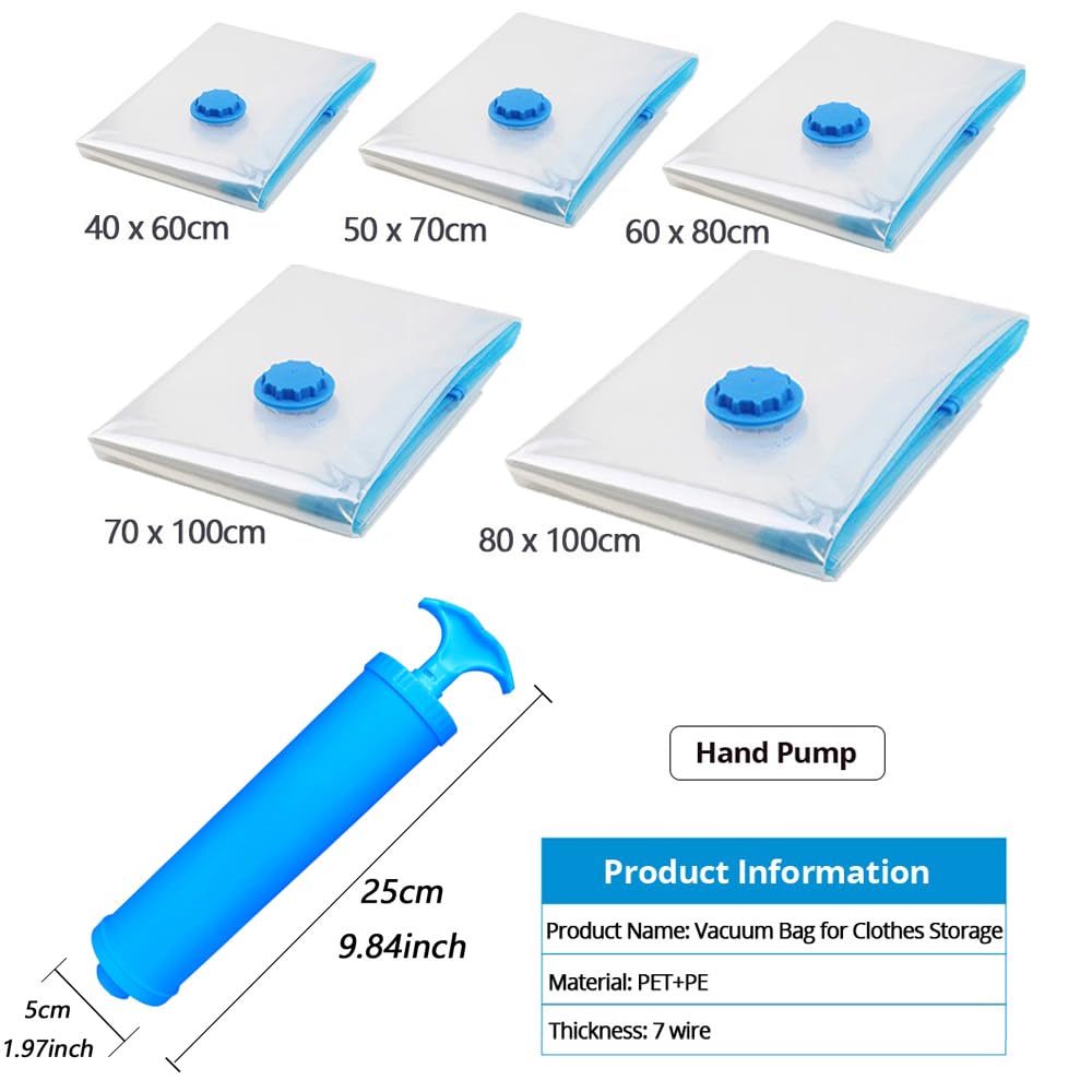 Confezione di sacchetti sottovuoto Sacchetti sottovuoto salvaspazio for biancheria da letto, cuscini, asciugamani, vestiti, organizer for la camera da letto(8XBags with pump,70X100CM)