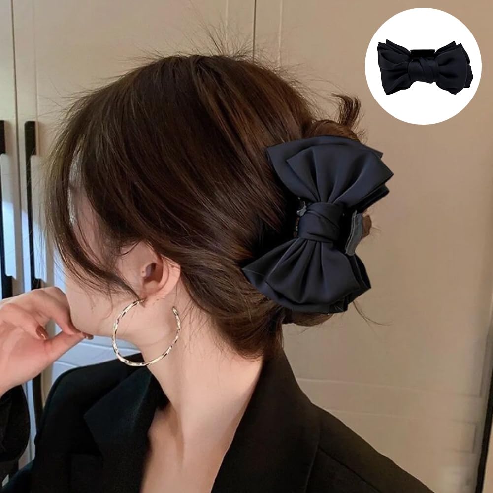 4 Premium Satin Hair Bow Claw Clips, Non-Slip, All Hair Types, Accessories Amazon.com : 4 PACK Large Black Satin Nonslip Bow Claw Hair  main image 3