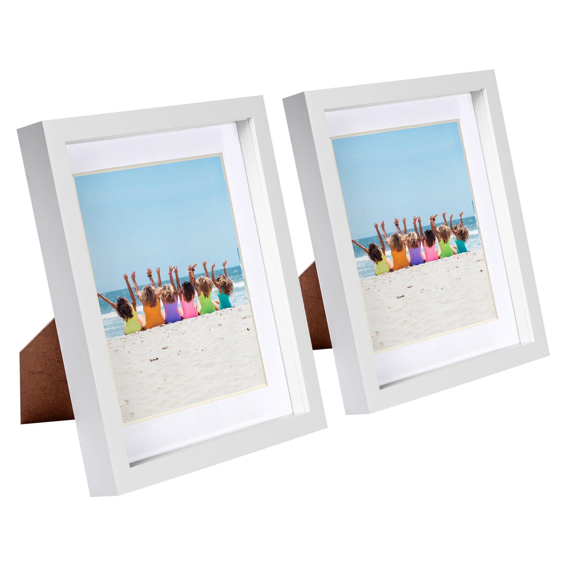 Nicola Spring White/White 2X 8" X 10" 3D Box Photo Frames With 5" X 7" Mount - Standing Hanging Craft Shadow Picture Display