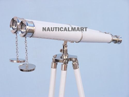 Prismáticos de cuero blanco cromado de pie de 62" por Nauticalmart