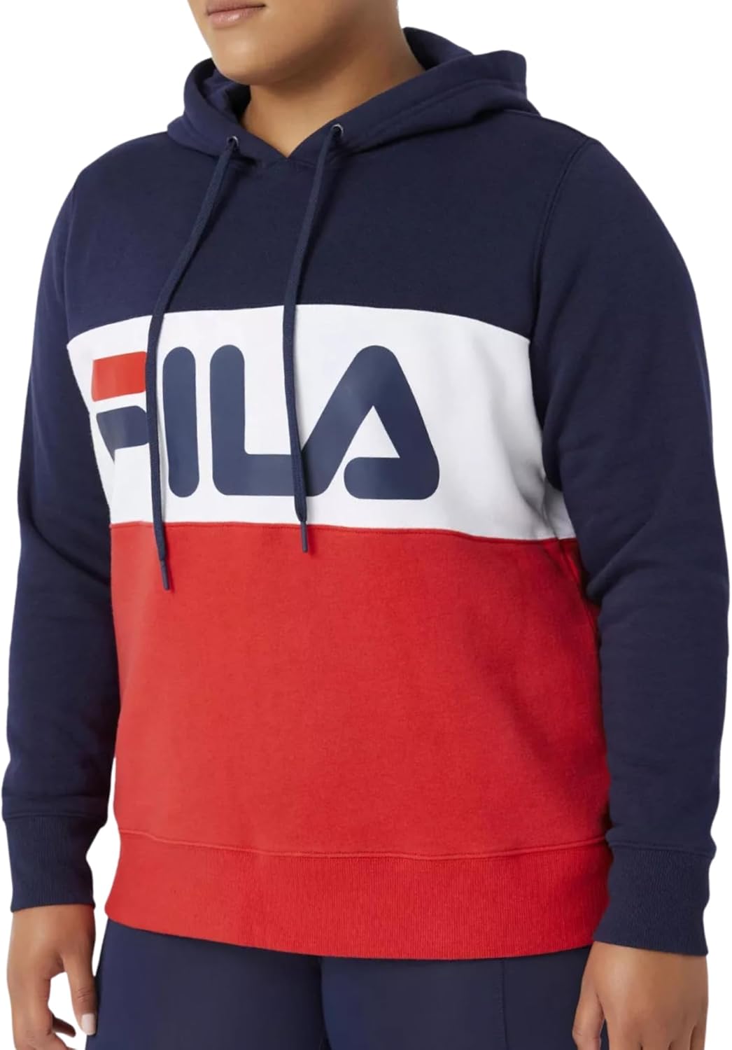FILA Women's Historic Logo Pullover Hoodie Plus Size 3X Navy Blue Red White