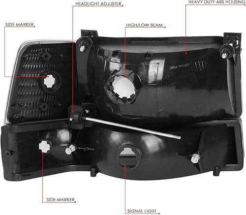 Miniatura 6 de Auto Dynasty Conjunto de 6 faros delanteros estilo fábrica con parachoques y luces de esquina compatibles con Ford F150 F250 F350 Bronco 92-96, lado